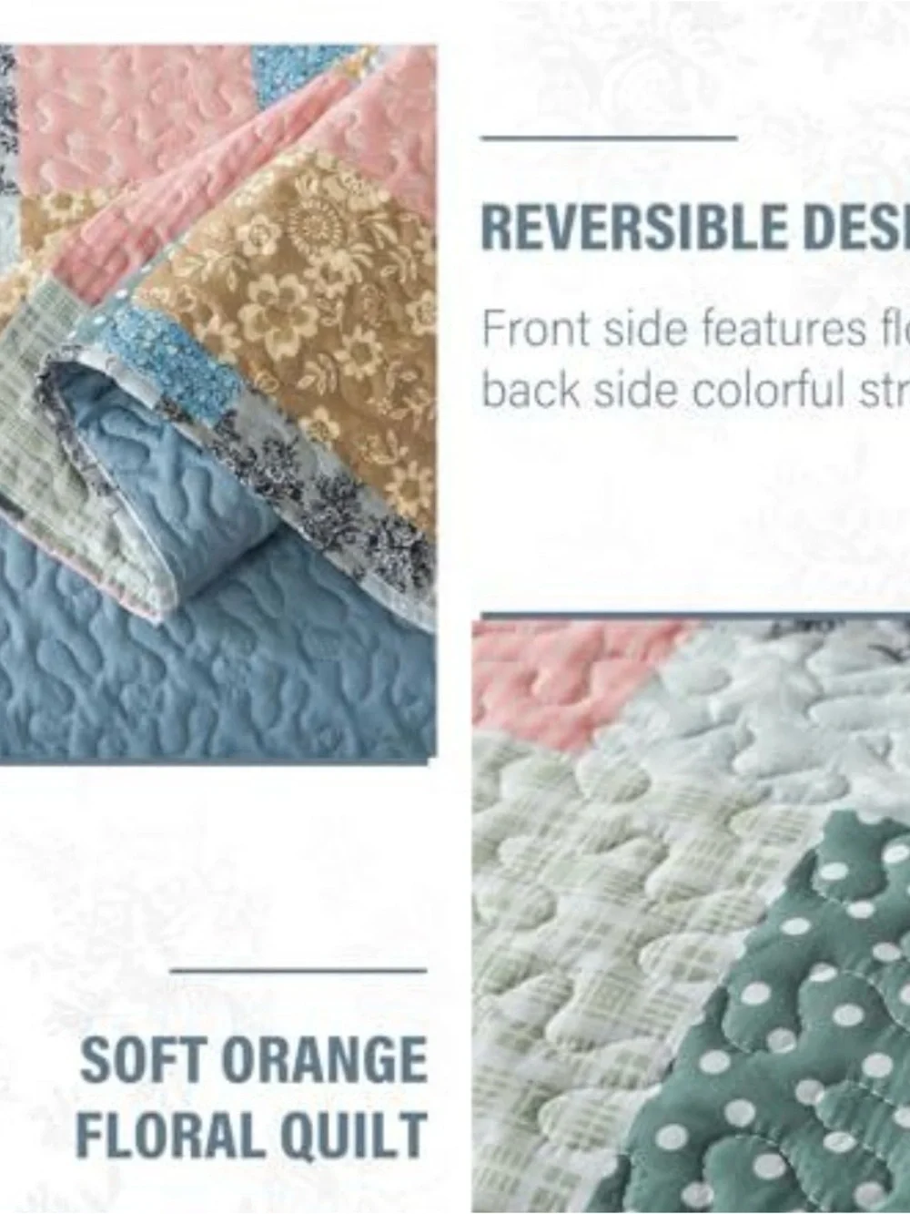 Patchwork Quilt Bedding Set in Pink, Blue, Green and Cream